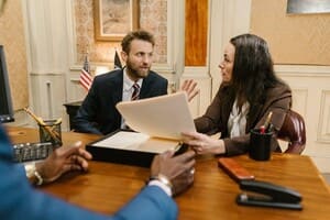 A man and woman discussing