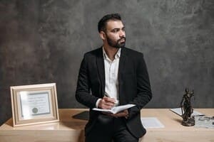 Businessman taking notes on desk